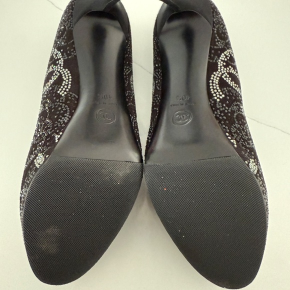 Chanel Logo Rhinestone Embellished Pumps Evening Heels Shoes 40.5 - Picture 7 of 9